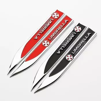 2 х зонтик, значок на боковой двери автомобиля, наклейка с эмблемой крыла, наклейка (15*1,8 см) красный