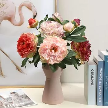 2 головки пиона с запеченным краем, имитация цветка, украшение для гостиной, украшение для стола, искусственный цветочный букет жёлтый