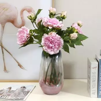 2 Голова Ощущение Увлажнение Имитация Пион Домашнее Украшение Гостиной Искусственные Цветы 63cm персиковый