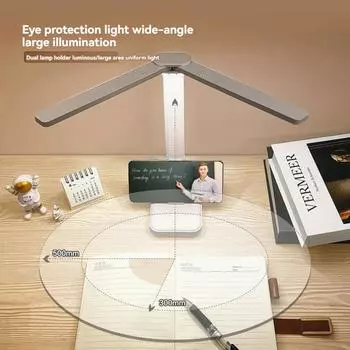 Складная настольная лампа с двумя головками, светодиодная настольная лампа Student Learning Eye, с регулировкой яркости, перезаряжаемая, с регулируемым углом наклона, защита настольной лампы синий