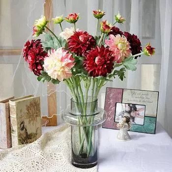 2 Heads Artificial Chrysanthemum Handmade Silk Chrysanthemum Flower Garden Decor красный/зелёный