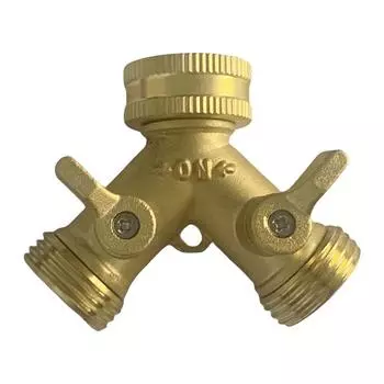 2-ходовой шланговый разветвитель, латунный 2-ходовой адаптер, прочный Y-образный водоотделитель, вращающийся на 360 градусов, регулируемый для сада A