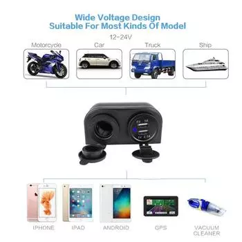 2 Holes Tent Base Cigarette Lighter Socket 3.1A Dual USB Car Charger for Car Motorcycle Boat Marine ATV RV красный