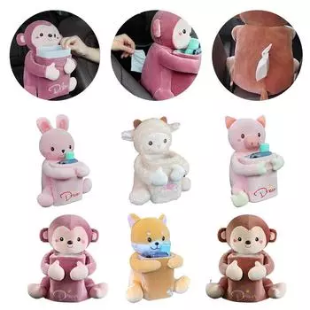 2 In1 Cute Cartoon Car Tissue Box Rabbit Short Plush Tissue Box Holder For Car Armrest Box Car Garbage Can Car Acc O4f8