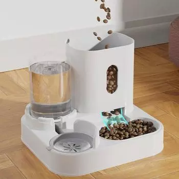 2 in 1 Automatic Gravity Pet Feeder Cat Food Feeder and Water Dispenser for Indoor Small Medium Dog Puppy Kitten серый