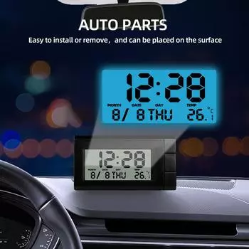 2 in 1 Car Air Outlet Thermometer Electronic Clock Time Led Digital Display Thermometer with Backlight Luminous Car Supplies чёрный