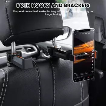 2 In 1 Car Headrest Hidden Hook With Phone Holder Car Seat Back Hanger Portable Storage Hook Phone Holder Auto Fastener Clip чёрный