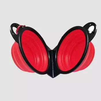 2 in 1 Collapsible Double Feeding Bowl Mini Folding Water Bowl for Dogs and Cats Open Portable Travel Set Dog Accessories Green