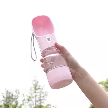 2 In 1 Dog Water Bottle For Small Large Dogs Cats Outdoor Travel Portable Pet Drinking Bowls Dispenser Puppy Pug Feeder Supplies розовый