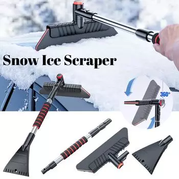 2 In 1 Extendable Ice Scraper Snow Brush Multifunctional Ergonomic Windshield Snow Remover Winter Ice Scraping Defrost Broom чёрный