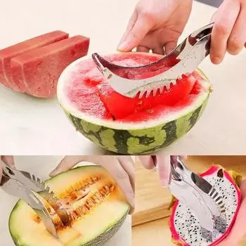 2 in 1 Fruit Cutter Stainless Steel Watermelon Slicer Cutter Corer Fruit and Vegetable Tools Watermelon Clip Kitchen Accessories
