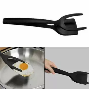 2 In 1 Grip Flip Tongs Egg Tongs French Toast Pancake Egg Clamp Omelet Overturned Turner Kitchen Accessories чёрный