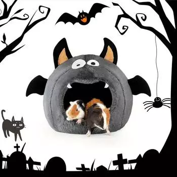 2 in 1 Hamster Nest Halloween Bat-Shaped Cozy Bed for Hamster Guinea Pigs Rabbits & Small Pets Soft Plush Polyester Hideout Bed