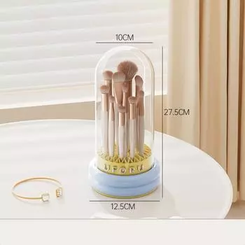 2-in-1 Makeup Brush Storage Bucket Dustproof Large Capacity Makeup Brush Cleaner Bowl Transparent with Cover