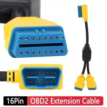 2-in-1 OBDII Extension Cable 16 Pin Male To Dual Female Y Cable 35CM 16Pin Diagnostic Extender Cord Adapter On-BDII Splitter