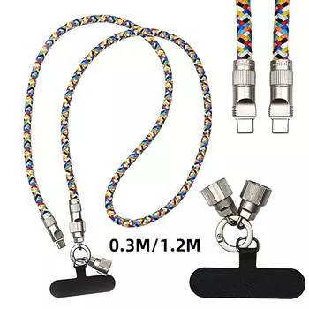 2 in 1 Phone Lanyard PD 60W Charging Cable 480Mbps Crossbody Phone Lanyard 7mm Thick Rope Fast Charger Cable USB C Charger Cable 0.3m
