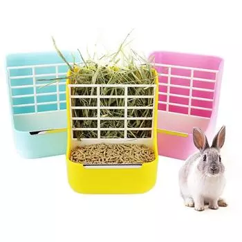 2 in 1 Rabbit Guinea Pig Chinchilla Hay Feeder Less Wasted Pet Feeding Rack Feeding Bowl For Hamster Rabbit Animal Supplies синий
