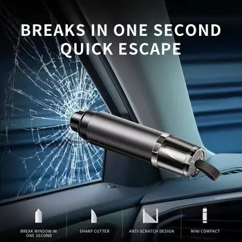 2-в-1 резак для ремней безопасности и автомобильный стеклобой, аварийный гаджет для разбития стекла, многофункциональный молоток безопасности, инструменты для эвакуации из автомобиля чёрный