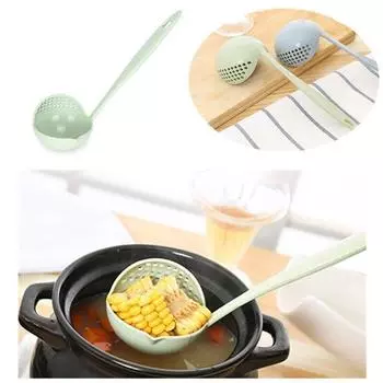 2 In 1 Soup Spoon Long Handle Spoon Creative Spoon Strainer Spoon Cooking Tools бежевый