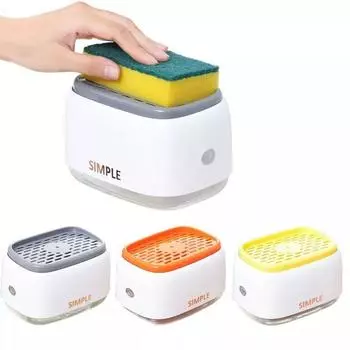 2-in-1 Sponge Soap Pump Dispenser Refillable Wall Mounted Detergent Dispenser Detergent Filling Manual Press Cleaning Liquid Box жёлтый