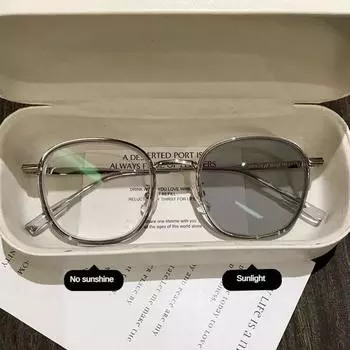 2 in 1 Square Metal Photochromic Sun Eyeglasses Anti Radiation Glasses for Women Men серый