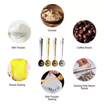 2 In 1 Stainless Steel Coffee Spoon Sealing Clip Kitchen Gold Accessories Cafe Expresso Cucharilla Decoration Coffee Stirrer золотой