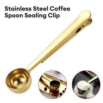 2 In 1 Stainless Steel Coffee Spoon Sealing Clip Kitchen Gold Accessories Cafe Expresso Cucharilla Decoration Coffee Stirrer золотой