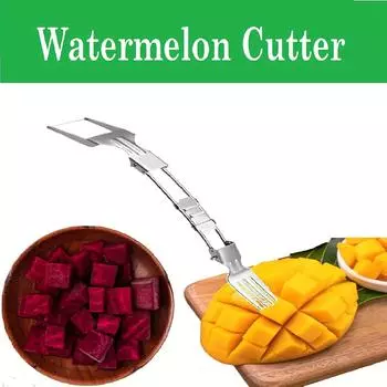 2-in-1 Stainless Steel Fruit Cutter,Dual Head Watermelon Fork Cutter Slicer Tool For Home Kitchen Gadget Melon Cube Cutter