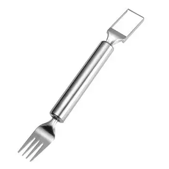 2-in-1 Stainless Steel Fruit Cutters Dual Head Watermelon Fork Cutter Slicer Tool For Home Kitchen Gadget Melon Cube Cutter