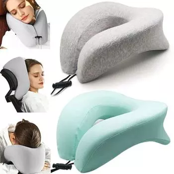 2-in-1 Travel Neck Pillow Advanced Neck Support Portable Drawstring Bag U Shape Memory Foam for Long Flights Memory Foam Pillows зелёный