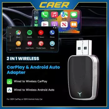 2 in 1 Wireless CarPlay Android Auto Adapter Smart Box Convert Wired to Wireless Plug & Play Bluetooth 5.2 Connection Universal чёрный