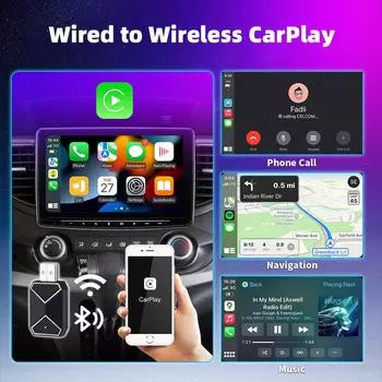 2 In 1 Wireless CarPlay Android Auto AI Box Adapter BT 5Ghz WiFi Voice Assistant USB Plug&Play for Wired CarPlay Android Cars чёрный