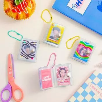 2 Inch Mini Photo Album Snap Button Design Backpack Keyring Photo Card Holder Portable Name Card Book Cartoon Transparent Album