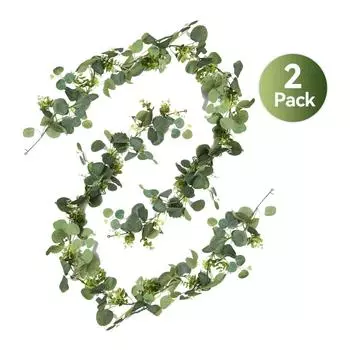 2 искусственных венка с цветами, вьющимися растениями и зелеными лозами, имитирующими серебро, для украшения стены на семейной свадебной вечеринке, 5,91 фута One Size