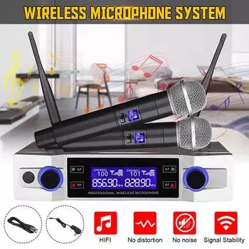 2-канальная профессиональная UHF беспроводная микрофонная система, беспроводной ручной микрофон Kraoke, принадлежности для вечеринок, кардиоидный микрофон