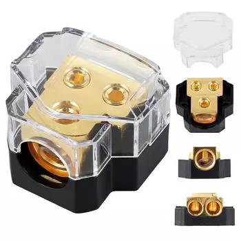 2-канальный автомобильный распределительный блок питания, разветвитель провода питания автомобильной аудиосистемы, соединительный блок распределителя с калибром 0/2/4 на входе и калибром 4/6/8 на выходе жёлтый