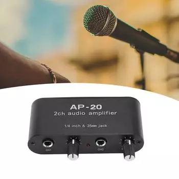 2-канальный усилитель звука, сбалансированный 1/4 дюйма, 6,35 мм, независимая регулировка усиления, стереоусилитель звука, предусилитель чёрный