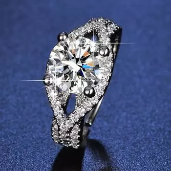 2 карата циркон имитация моцареллы бриллиант Sansheng III Light Luxury Design Line Live Adjustment Ring Женский Opening adjustable