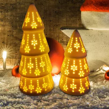 2 керамические статуэтки в виде елки с подсветкой, настольная скульптура для украшения