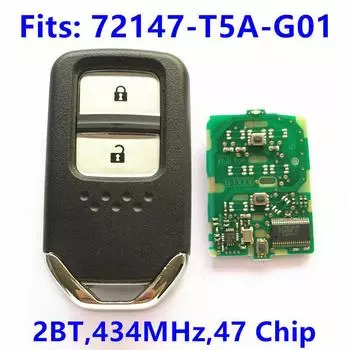 2-кнопочный интеллектуальный карточный смарт-ключ для Honda FIT Jazz VEZEL XRV Freed Amaze BRV автомобильный дистанционный ключ/434 МГц/72147-T5A-G01/ID47 чип/HON66
