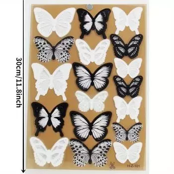 2 комплекта 3D имитация черно-белых пластиковых бабочек настенные наклейки двусторонний скотч спальня гостиная настенные наклейки чёрный