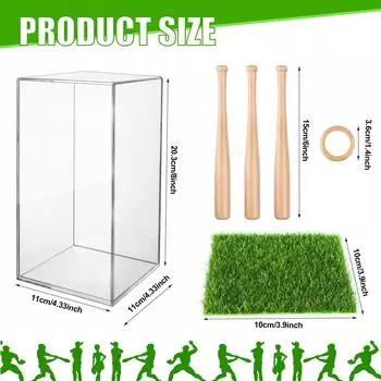 2 комплекта бейсбольных витрин и деревянная бейсбольная стойка акриловый держатель бейсбольного мяча 8 дюймов прозрачная витрина с травяной подкладкой 6 дюймов деревянная бита зелёный