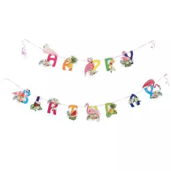 2 комплекта декоративных баннеров Фламинго Латте День рождения Принадлежности для вечеринки Ананас Фруктовая бумага Празднование 23X19CM