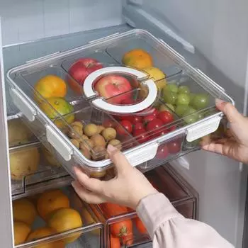 2 комплекта герметичной коробки, ящик для хранения овощей, коробка для хранения холодильника с 6 съемными отделениями, контейнер для хранения продуктов, контейнер для фруктов, специй, кухонный контейнер для имбиря, чеснока 2pcs чёрный