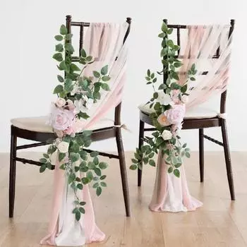 2 комплекта искусственных цветов, зеленые гирлянды, украшения для стульев, скамейки у прохода, церковной скамьи, церемония приема, цветочный искусственный фон, роза, вечеринка на открытом воздухе оранжевый