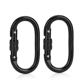2 комплекта карабинов для скалолазания(25 кН = 5600 фунтов) О-образный суперпрочный стальной винтовой замок, защитный карабин, зажим для альпинизма, пешего туризма, гамака для йоги чёрный
