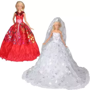 2 комплекта кукольного свадебного платья TANASY, одежда для кукол, платье белого и красного цвета, ручная работа, одежда для кукол Jenny, аксессуары для одежды 1/6
