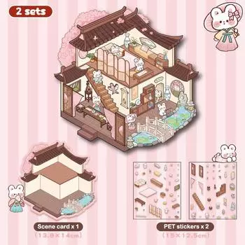 2 комплекта мультяшных 3D-наклеек для ландшафтного дизайна, наклейки для укладки сцен в домиках, милые наклейки для миниатюрных сцен, праздничные подарки