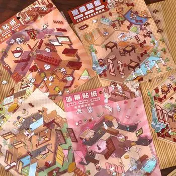 2 комплекта мультяшных 3D-наклеек для ландшафтного дизайна, наклейки для укладки сцен в домиках, милые наклейки для миниатюрных сцен, праздничные подарки A12