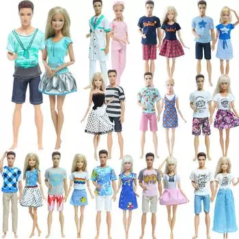 2 комплекта нарядов для пар Кена для кукол Барби, аксессуары для кукол, платье, костюм, футболка, шорты, 1/6, 30 см, кукольный домик(НЕТ КУКЛ)